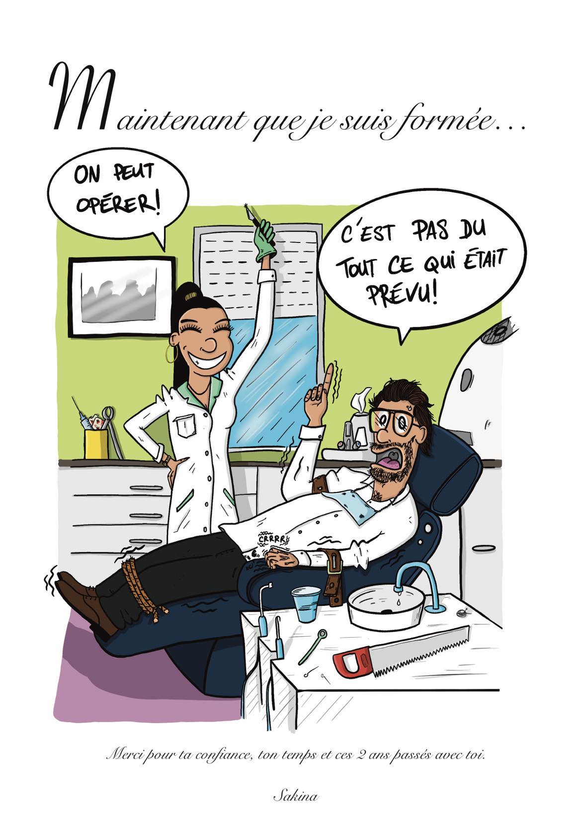 Sakina voulait remercier Rémi pour sa formation de deux ans, elle lui offre de dessin complété avec un mot de son choix