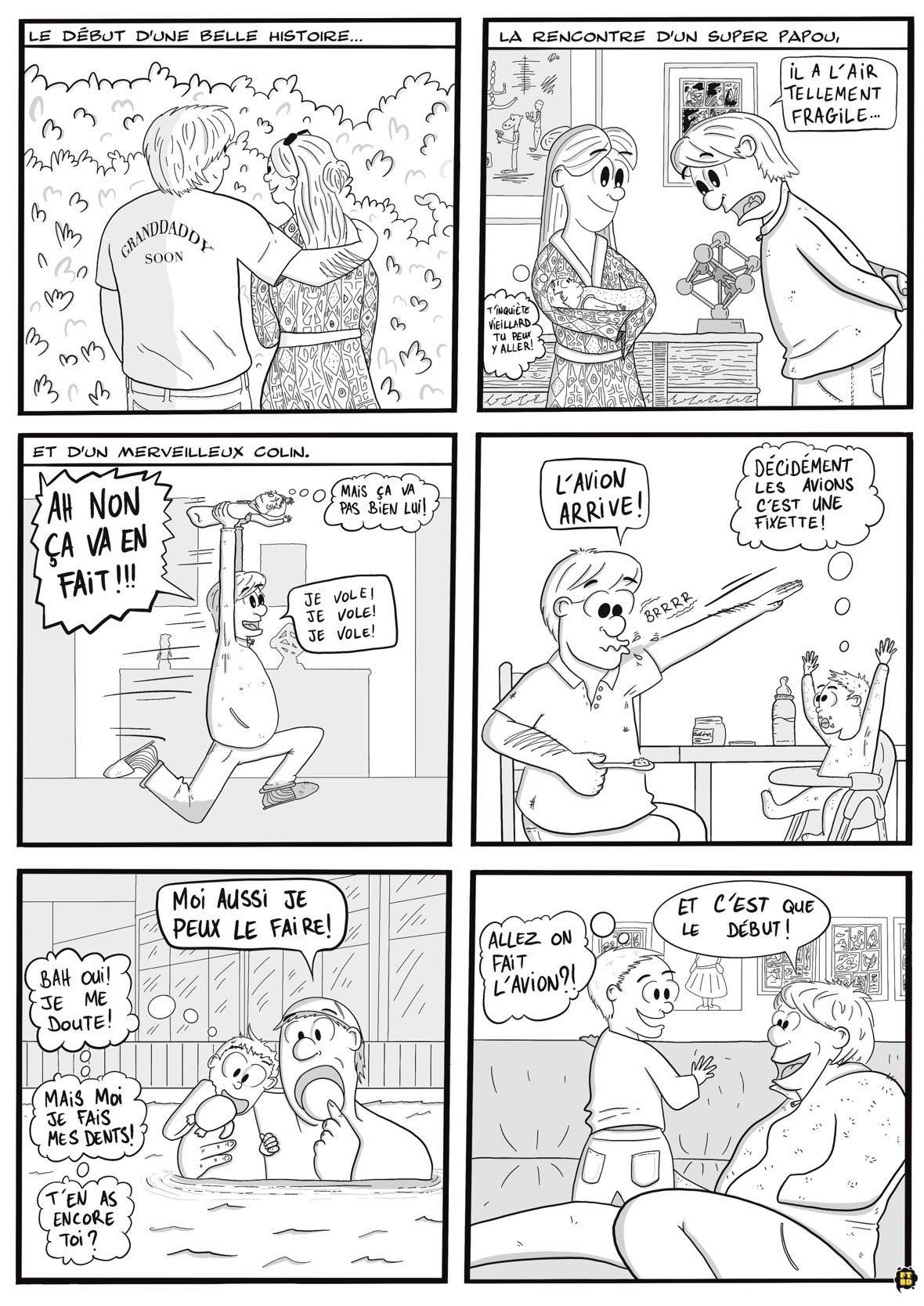 Fanny a gâté son père, un véritable amateur de BD, avec une bande dessinée de 6 cases en noir et blanc. Cette création entièrement personnalisée retrace la rencontre émouvante entre son père et son petit-fils Colin, des dessins aux dialogues, offrant ainsi un cadeau unique et chargé de significations familiales.