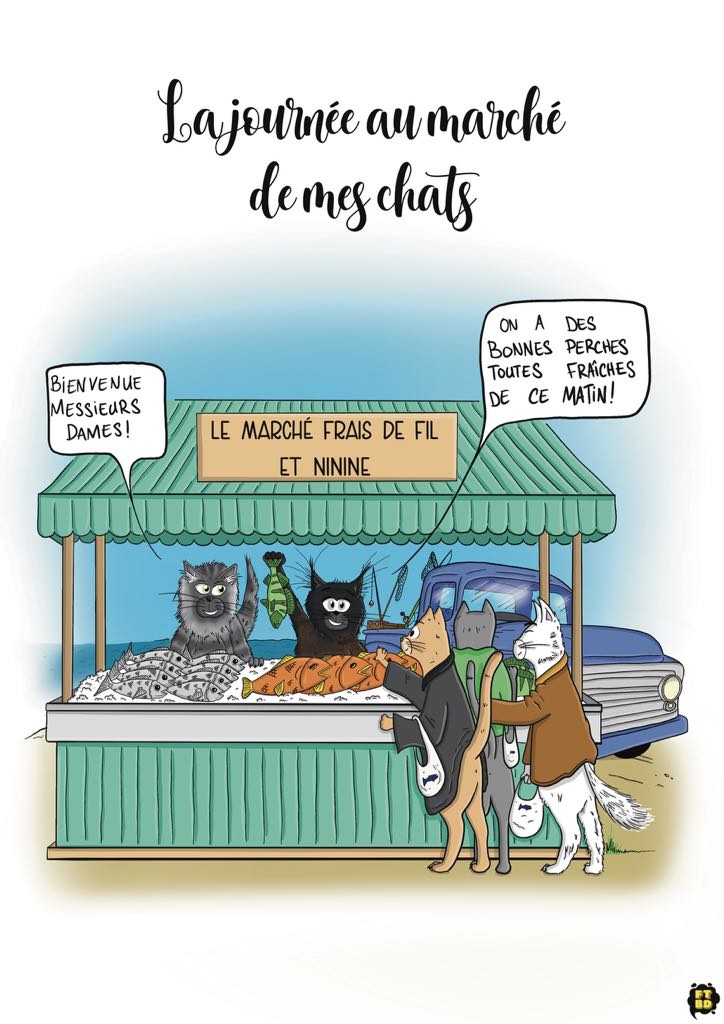 La journée au marché de mes chats